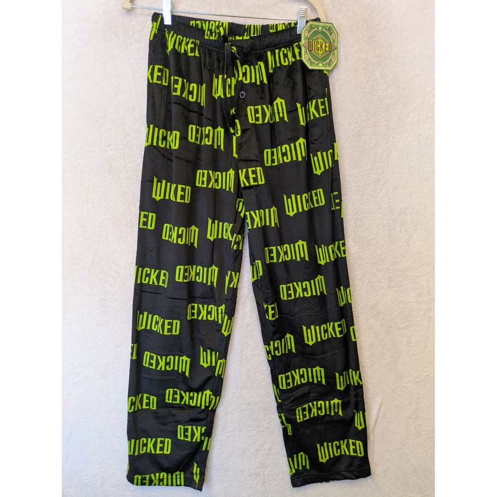 Wicked Broadway Musical Pajama Pants Mens Medium Black Lime Green‎ Allover Logo